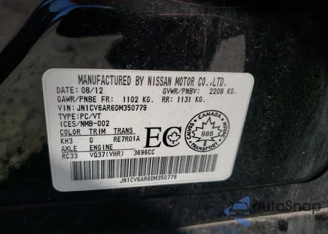 2013 Infiniti G37X from USA, damaged, VIN JN1CV6AR6DM350779